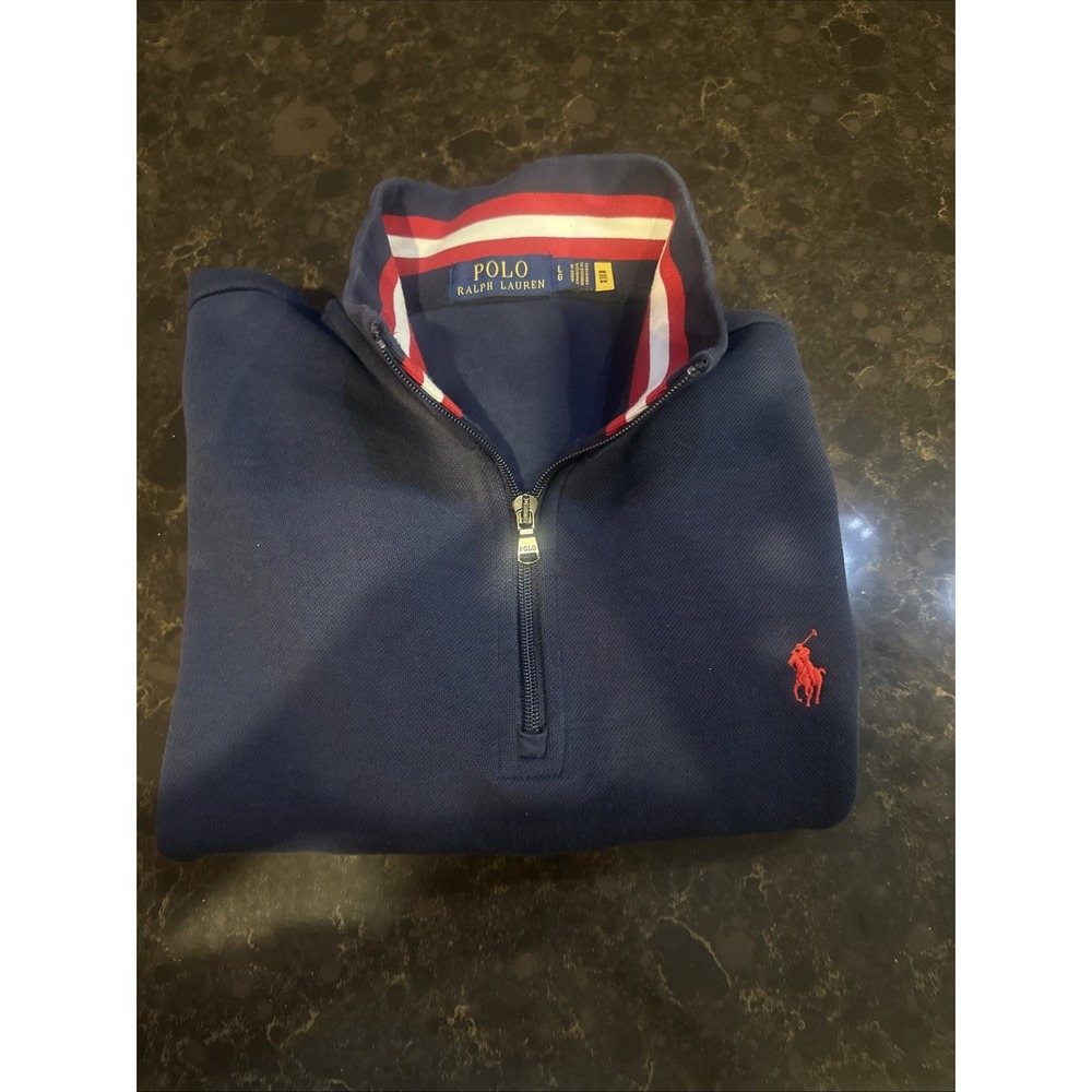 Polo Ralph Lauren Mens Navy Quarter Zip Colorblock Sleeve Pullover Large NWOT